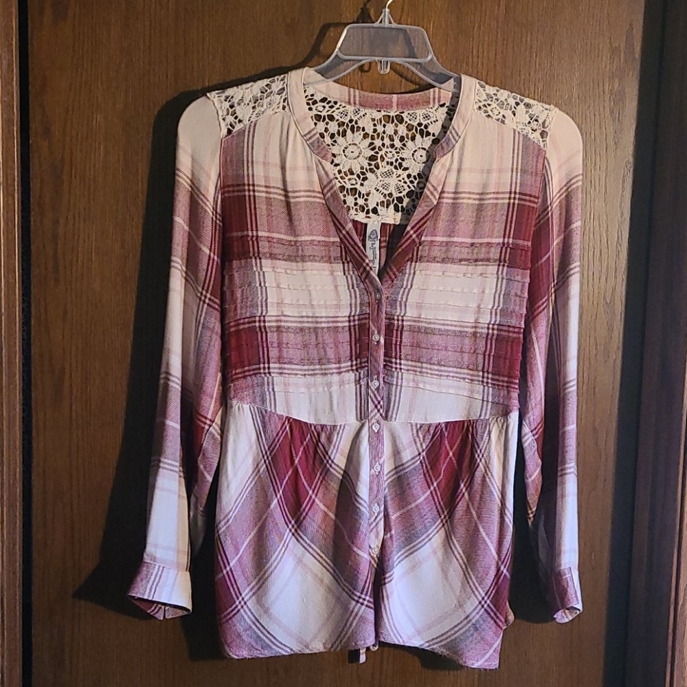 Plaid lannel and lace top